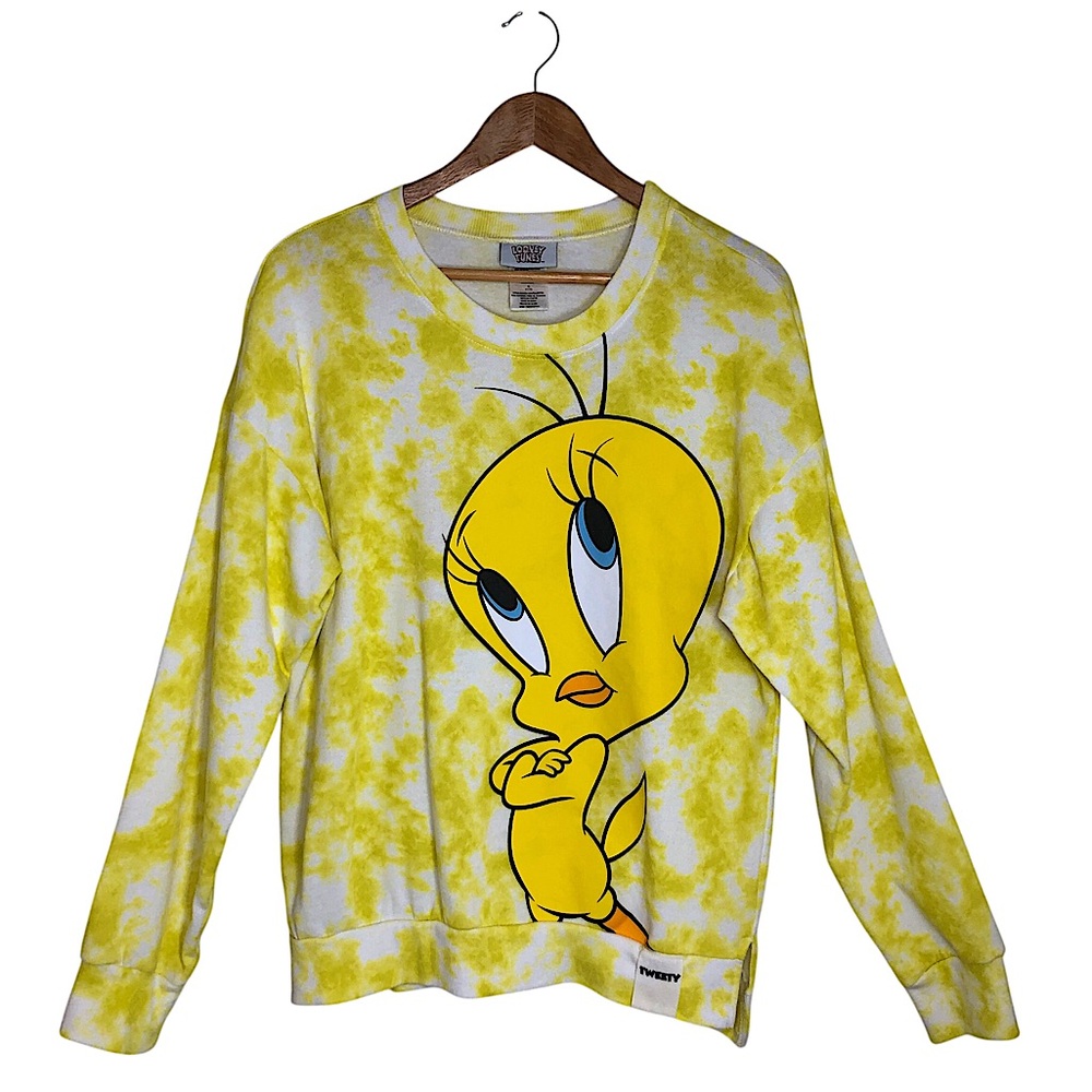 Looney Tunes‎ Tweety Bird Soft Cotton Yellow Tie Dye Cute Sweatshirt Juniors L